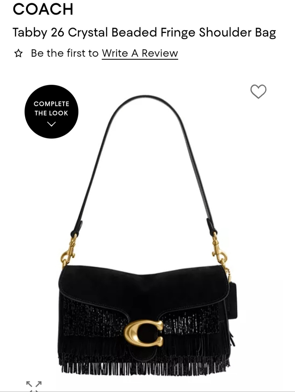 Coach NWT Tabby 26  Black Crystal Beaded Fringe Suede Bag